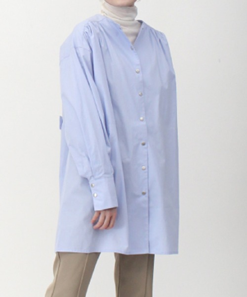 STYLEBLOCK（スタイルブロック）の「ブロードスナップ釦ブラウス（シャツ/ブラウス・レディース・ブラック/ライトブルー/ホワイト系その他/ホワイト/ピンク・M）」の4枚目の写真
