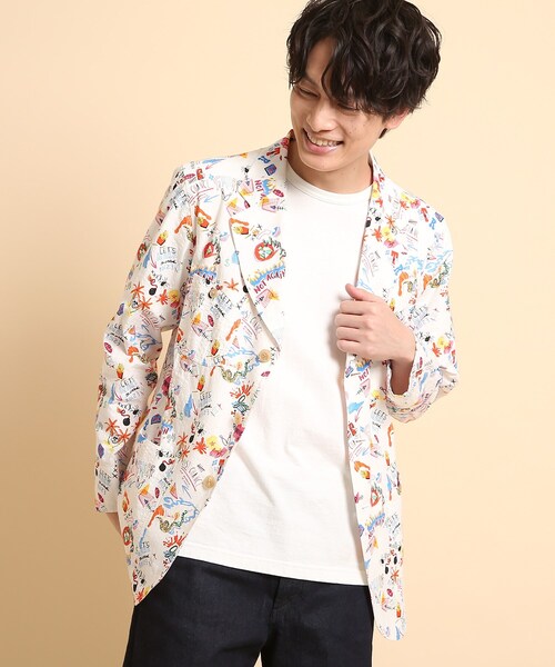 40ｃｔ＆525（フォーティーカラッツアンドゴーニーゴ）の「POPプリントサッカー ワークジャケット（テーラードジャケット・メンズ・ホワイト系1/ライトグリーン系/ネイビー系・01/04/02/03）」の2枚目の写真