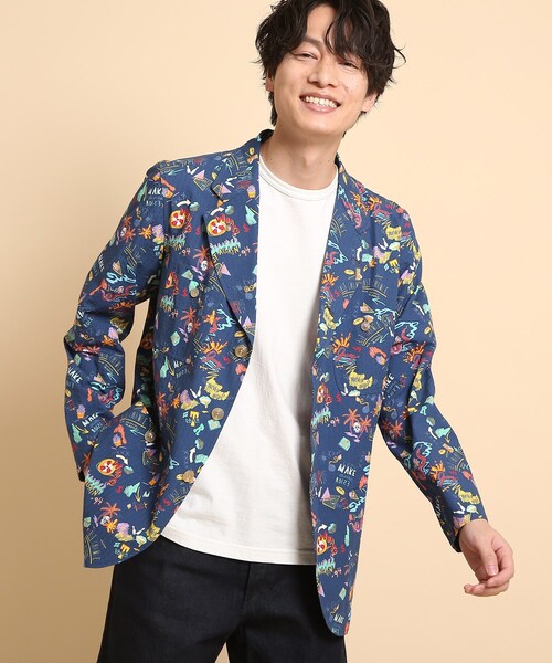 40ｃｔ＆525（フォーティーカラッツアンドゴーニーゴ）の「POPプリントサッカー ワークジャケット（テーラードジャケット・メンズ・ホワイト系1/ライトグリーン系/ネイビー系・01/04/02/03）」の3枚目の写真