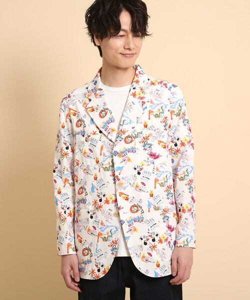 40ｃｔ＆525（フォーティーカラッツアンドゴーニーゴ）の「POPプリントサッカー ワークジャケット（テーラードジャケット・メンズ・ホワイト系1/ライトグリーン系/ネイビー系・01/04/02/03）」の5枚目の写真