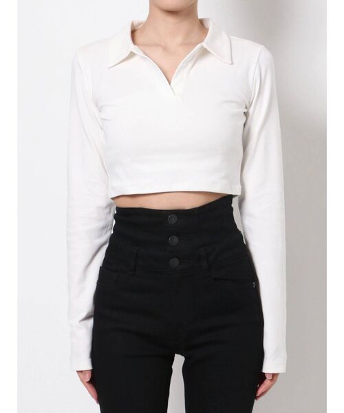 EMODA（エモダ）の「スキッパークロップトップ（Tシャツ/カットソー・レディース・ホワイト/ブラック/ライム/ブルー・FREE）」の19枚目の写真