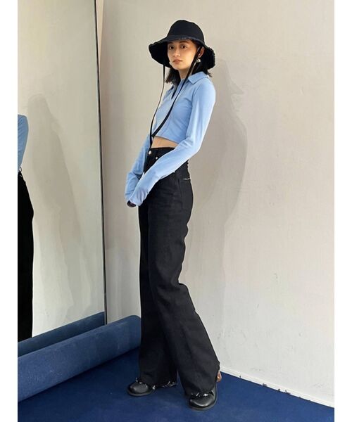 EMODA（エモダ）の「スキッパークロップトップ（Tシャツ/カットソー・レディース・ホワイト/ブラック/ライム/ブルー・FREE）」の13枚目の写真