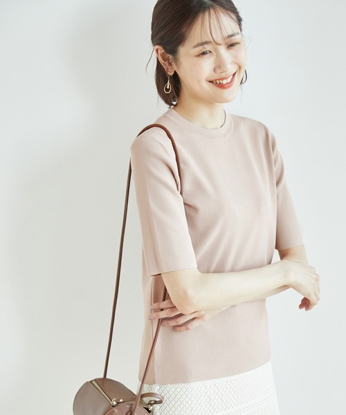 ROPE' PICNIC（ロペピクニック）の「Beauty knit/ハーフスリーブニットトップス/WEB限定カラーあり（ニット/セーター・レディース・ブラック/オフホワイト/ホワイト系その他5/ベージュ/グリーン/オレンジ/ブルー系その他/ボルドー/クリーム/ブラウン/サックスブルー・38）」の6枚目の写真