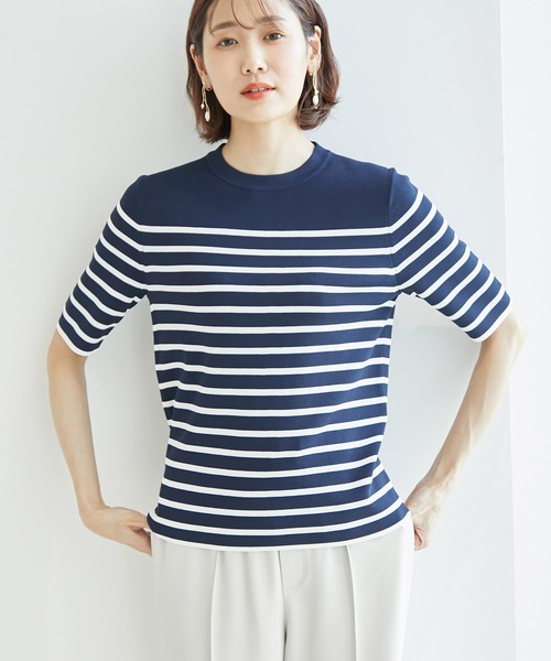 ROPE' PICNIC（ロペピクニック）の「Beauty knit/ハーフスリーブニットトップス/WEB限定カラーあり（ニット/セーター・レディース・ブラック/オフホワイト/ホワイト系その他5/ベージュ/グリーン/オレンジ/ブルー系その他/ボルドー/クリーム/ブラウン/サックスブルー・38）」の9枚目の写真