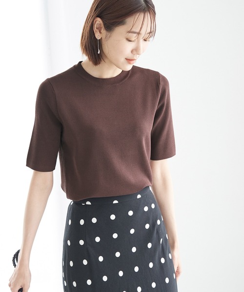 ROPE' PICNIC（ロペピクニック）の「Beauty knit/ハーフスリーブニットトップス/WEB限定カラーあり（ニット/セーター・レディース・ブラック/オフホワイト/ホワイト系その他5/ベージュ/グリーン/オレンジ/ブルー系その他/ボルドー/クリーム/ブラウン/サックスブルー・38）」の5枚目の写真