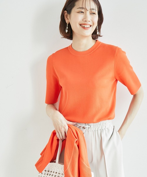ROPE' PICNIC（ロペピクニック）の「Beauty knit/ハーフスリーブニットトップス/WEB限定カラーあり（ニット/セーター・レディース・ブラック/オフホワイト/ホワイト系その他5/ベージュ/グリーン/オレンジ/ブルー系その他/ボルドー/クリーム/ブラウン/サックスブルー・38）」の11枚目の写真