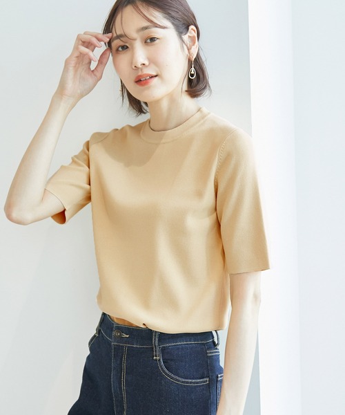 ROPE' PICNIC（ロペピクニック）の「Beauty knit/ハーフスリーブニットトップス/WEB限定カラーあり（ニット/セーター・レディース・ブラック/オフホワイト/ホワイト系その他5/ベージュ/グリーン/オレンジ/ブルー系その他/ボルドー/クリーム/ブラウン/サックスブルー・38）」の7枚目の写真