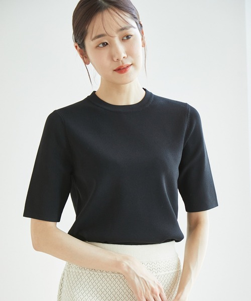 ROPE' PICNIC（ロペピクニック）の「Beauty knit/ハーフスリーブニットトップス/WEB限定カラーあり（ニット/セーター・レディース・ブラック/オフホワイト/ホワイト系その他5/ベージュ/グリーン/オレンジ/ブルー系その他/ボルドー/クリーム/ブラウン/サックスブルー・38）」の4枚目の写真