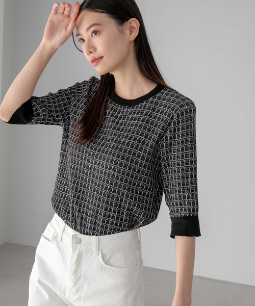 fifth（フィフス）の「ツイード編み半袖ニット（ニット/セーター・レディース・ブラック/ホワイト・M）」の9枚目の写真