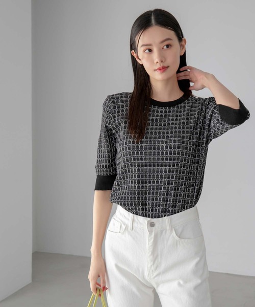 fifth（フィフス）の「ツイード編み半袖ニット（ニット/セーター・レディース・ブラック/ホワイト・M）」の10枚目の写真