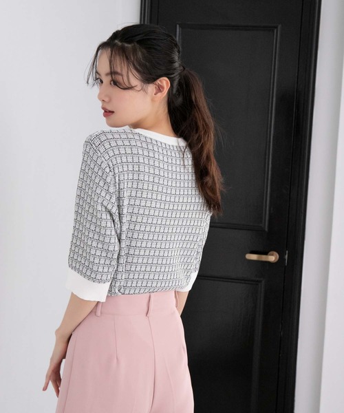 fifth（フィフス）の「ツイード編み半袖ニット（ニット/セーター・レディース・ブラック/ホワイト・M）」の4枚目の写真