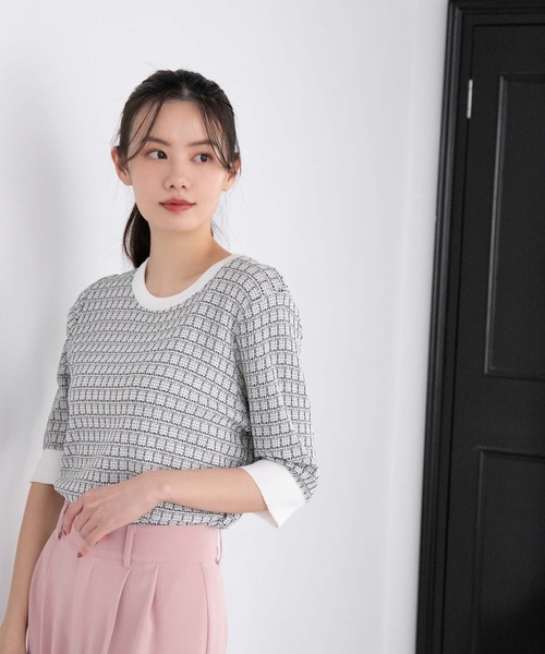 fifth（フィフス）の「ツイード編み半袖ニット（ニット/セーター・レディース・ブラック/ホワイト・M）」の5枚目の写真