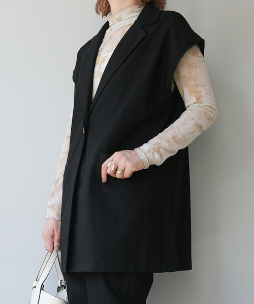 c.u.l（シーユーエル）の「【c.u.l:w】リネンライク テーラードベスト culwd22ss001（ベスト・レディース・ブラック/ベージュ/アイボリー・FREE）」の3枚目の写真