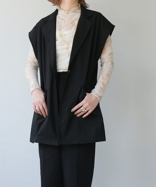 c.u.l（シーユーエル）の「【c.u.l:w】リネンライク テーラードベスト culwd22ss001（ベスト・レディース・ブラック/ベージュ/アイボリー・FREE）」の7枚目の写真