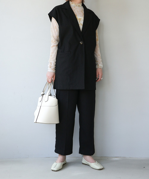 c.u.l（シーユーエル）の「【c.u.l:w】リネンライク テーラードベスト culwd22ss001（ベスト・レディース・ブラック/ベージュ/アイボリー・FREE）」の11枚目の写真