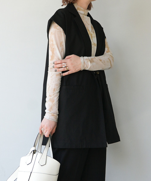 c.u.l（シーユーエル）の「【c.u.l:w】リネンライク テーラードベスト culwd22ss001（ベスト・レディース・ブラック/ベージュ/アイボリー・FREE）」の19枚目の写真