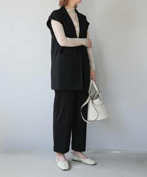 c.u.l（シーユーエル）の「【c.u.l:w】リネンライク テーラードベスト culwd22ss001（ベスト・レディース・ブラック/ベージュ/アイボリー・FREE）」の4枚目の写真