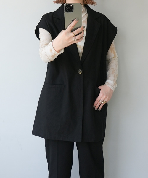 c.u.l（シーユーエル）の「【c.u.l:w】リネンライク テーラードベスト culwd22ss001（ベスト・レディース・ブラック/ベージュ/アイボリー・FREE）」の8枚目の写真