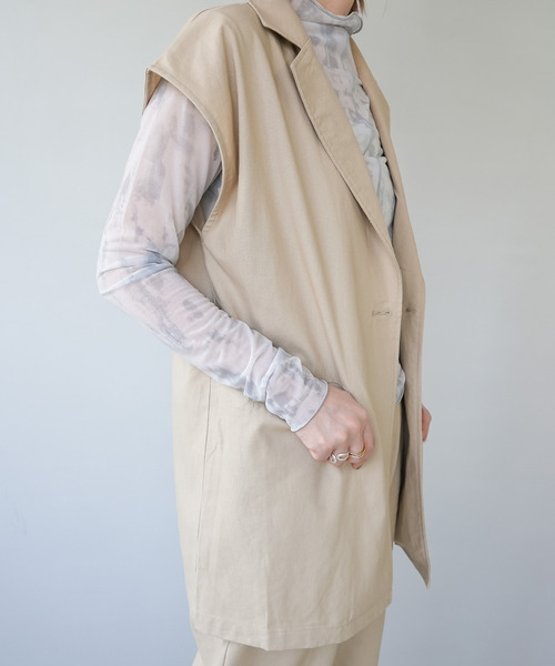 c.u.l（シーユーエル）の「【c.u.l:w】リネンライク テーラードベスト culwd22ss001（ベスト・レディース・ブラック/ベージュ/アイボリー・FREE）」の9枚目の写真