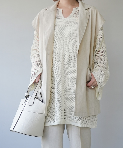 c.u.l（シーユーエル）の「【c.u.l:w】リネンライク テーラードベスト culwd22ss001（ベスト・レディース・ブラック/ベージュ/アイボリー・FREE）」の18枚目の写真