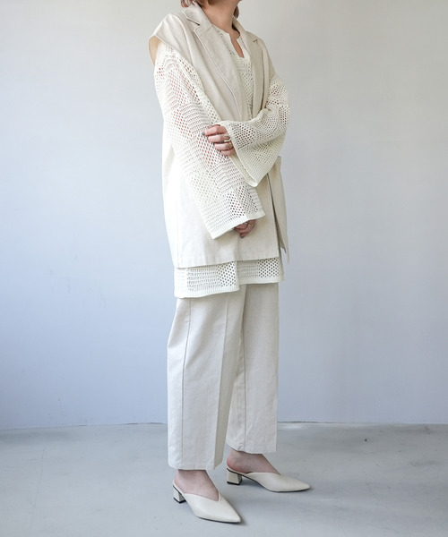 c.u.l（シーユーエル）の「【c.u.l:w】リネンライク テーラードベスト culwd22ss001（ベスト・レディース・ブラック/ベージュ/アイボリー・FREE）」の6枚目の写真