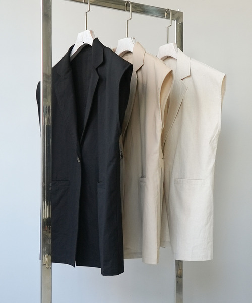 c.u.l（シーユーエル）の「【c.u.l:w】リネンライク テーラードベスト culwd22ss001（ベスト・レディース・ブラック/ベージュ/アイボリー・FREE）」の10枚目の写真