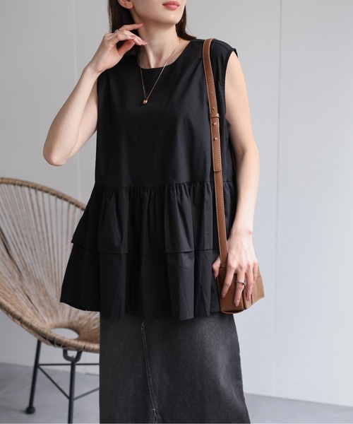 sakishimatokyo（サキシマトーキョー）の「【選べる柄】ノースリーブ ティアードチュニック/ギンガムチェック（チュニック・レディース・ホワイト/ブラック/オレンジ/ピンク/オフホワイト/ブラック系その他/ブラウン系その他/ブラック系その他2/ブルー・FREE）」の4枚目の写真