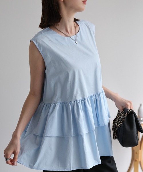 sakishimatokyo（サキシマトーキョー）の「【選べる柄】ノースリーブ ティアードチュニック/ギンガムチェック（チュニック・レディース・ホワイト/ブラック/オレンジ/ピンク/オフホワイト/ブラック系その他/ブラウン系その他/ブラック系その他2/ブルー・FREE）」の7枚目の写真