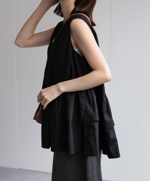 sakishimatokyo（サキシマトーキョー）の「【選べる柄】ノースリーブ ティアードチュニック/ギンガムチェック（チュニック・レディース・ホワイト/ブラック/オレンジ/ピンク/オフホワイト/ブラック系その他/ブラウン系その他/ブラック系その他2/ブルー・FREE）」の11枚目の写真