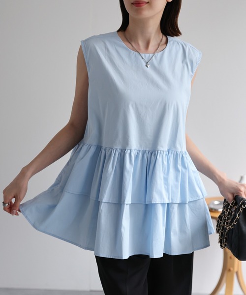 sakishimatokyo（サキシマトーキョー）の「【選べる柄】ノースリーブ ティアードチュニック/ギンガムチェック（チュニック・レディース・ホワイト/ブラック/オレンジ/ピンク/オフホワイト/ブラック系その他/ブラウン系その他/ブラック系その他2/ブルー・FREE）」の20枚目の写真