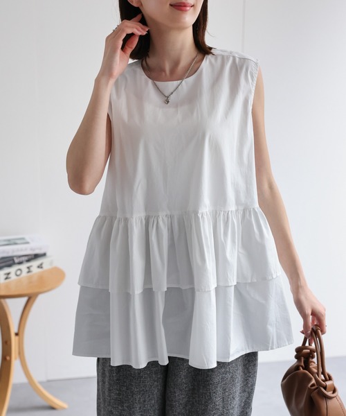 sakishimatokyo（サキシマトーキョー）の「【選べる柄】ノースリーブ ティアードチュニック/ギンガムチェック（チュニック・レディース・ホワイト/ブラック/オレンジ/ピンク/オフホワイト/ブラック系その他/ブラウン系その他/ブラック系その他2/ブルー・FREE）」の14枚目の写真