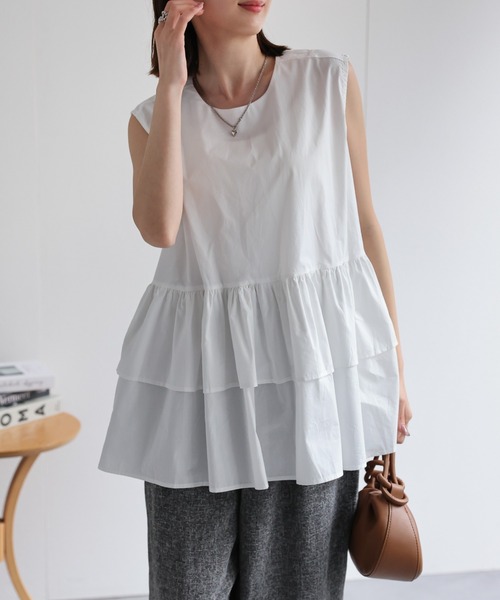 sakishimatokyo（サキシマトーキョー）の「【選べる柄】ノースリーブ ティアードチュニック/ギンガムチェック（チュニック・レディース・ホワイト/ブラック/オレンジ/ピンク/オフホワイト/ブラック系その他/ブラウン系その他/ブラック系その他2/ブルー・FREE）」の15枚目の写真