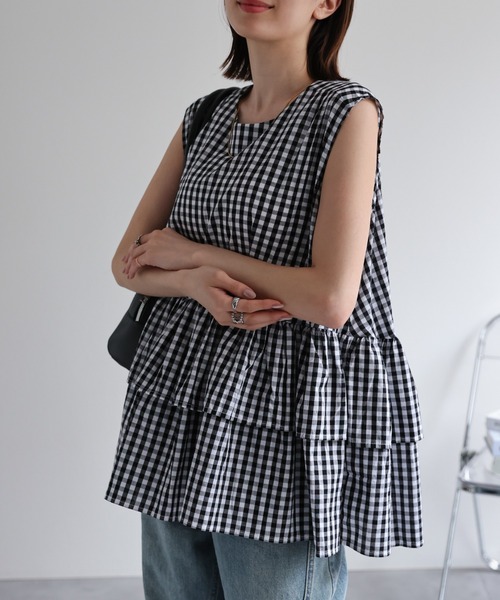 sakishimatokyo（サキシマトーキョー）の「【選べる柄】ノースリーブ ティアードチュニック/ギンガムチェック（チュニック・レディース・ホワイト/ブラック/オレンジ/ピンク/オフホワイト/ブラック系その他/ブラウン系その他/ブラック系その他2/ブルー・FREE）」の17枚目の写真