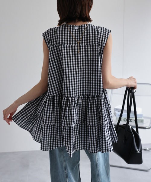 sakishimatokyo（サキシマトーキョー）の「【選べる柄】ノースリーブ ティアードチュニック/ギンガムチェック（チュニック・レディース・ホワイト/ブラック/オレンジ/ピンク/オフホワイト/ブラック系その他/ブラウン系その他/ブラック系その他2/ブルー・FREE）」の16枚目の写真