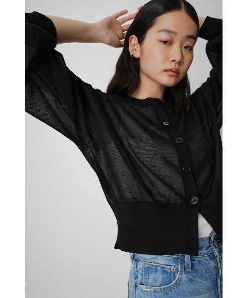 AZUL by moussy（アズールバイマウジー）の「SHEER KNIT CARDIGAN/シアーニットカーディガン（カーディガン/ボレロ・レディース・ブラック/ライム/ブルー/アイボリー/オレンジ・FREE）」の3枚目の写真