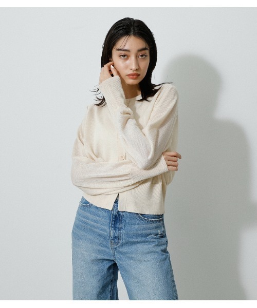AZUL by moussy（アズールバイマウジー）の「SHEER KNIT CARDIGAN/シアーニットカーディガン（カーディガン/ボレロ・レディース・ブラック/ライム/ブルー/アイボリー/オレンジ・FREE）」の8枚目の写真