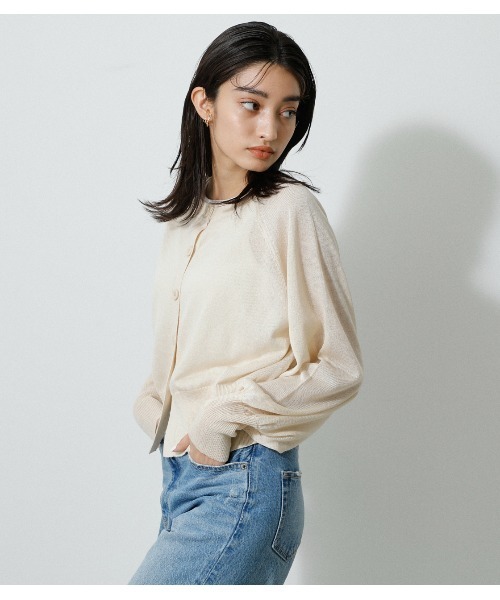 AZUL by moussy（アズールバイマウジー）の「SHEER KNIT CARDIGAN/シアーニットカーディガン（カーディガン/ボレロ・レディース・ブラック/ライム/ブルー/アイボリー/オレンジ・FREE）」の9枚目の写真
