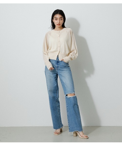 AZUL by moussy（アズールバイマウジー）の「SHEER KNIT CARDIGAN/シアーニットカーディガン（カーディガン/ボレロ・レディース・ブラック/ライム/ブルー/アイボリー/オレンジ・FREE）」の10枚目の写真