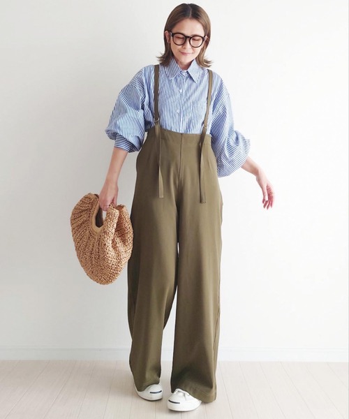 Goa ベージュ　サスペンダー　オーバーオール Feroux サロペット オーバーオール 「洗える」スカラップデザイン