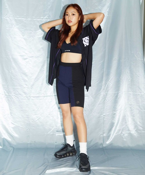 atmos pink(アトモスピンク)の「atmos pink バイカラー リブバイカーパンツ(その他パンツ・レディース・ネイビー/ブラウン・S/M)」の3枚目の写真