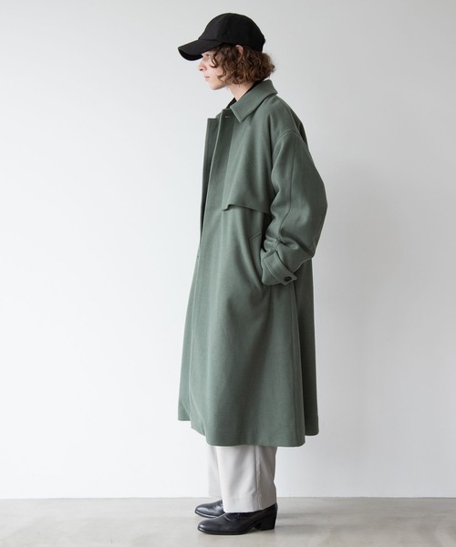 HARE(ハレ)の「ウーリーテックフラシステンコート(HARE)(ステンカラーコート・メンズ・ブラック/ダークグリーン/ライトグリーン/ブルー・SMALL/MEDIUM)」の11枚目の写真