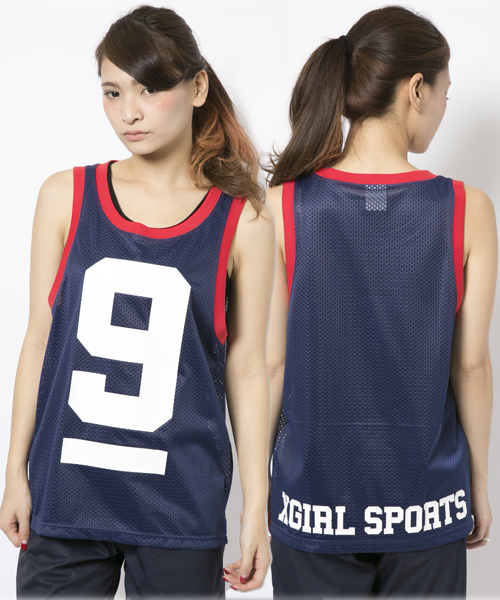 X-girl(エックスガール)の「【SEDA6月号掲載】MESH TANK TOP(タンクトップ・レディース・マルチ/ネイビー/ライトブルー・MEDIUM/SMALL)」の2枚目の写真
