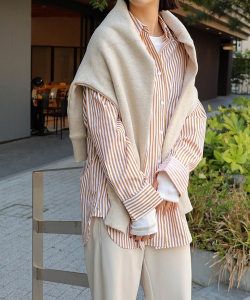 andme（アンドミー）の「カラーストライプ長袖シャツブラウス（シャツ/ブラウス・レディース・ホワイト×グリーン/ホワイト×ピンク/ホワイト×ライトグレー/ホワイト×イエロー/ホワイト×ブルー/ホワイト×パープル/キャメル・M/L）」の12枚目の写真