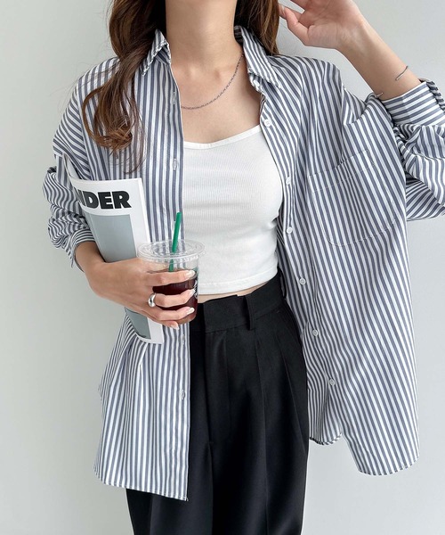 andme(アンドミー)の「カラーストライプ長袖シャツブラウス(シャツ/ブラウス・レディース・ホワイト×グリーン/ホワイト×ピンク/ホワイト×ライトグレー/ホワイト×イエロー/ホワイト×ブルー/ホワイト×パープル/キャメル・M/L)」の22枚目の写真