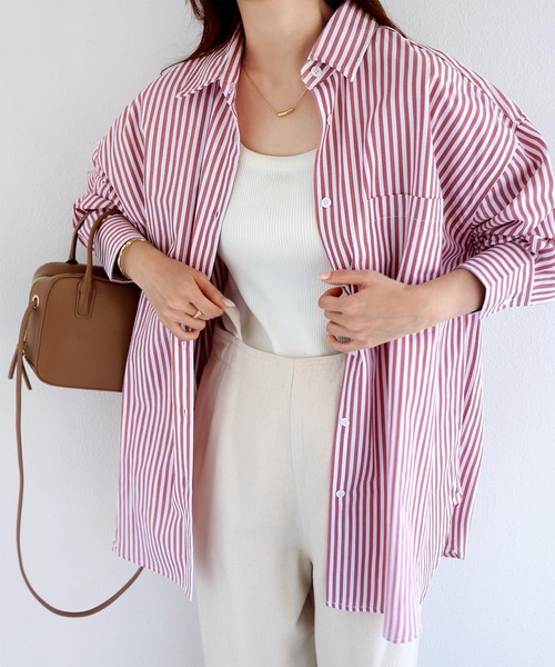 andme（アンドミー）の「カラーストライプ長袖シャツブラウス（シャツ/ブラウス・レディース・ホワイト×グリーン/ホワイト×ピンク/ホワイト×ライトグレー/ホワイト×イエロー/ホワイト×ブルー/ホワイト×パープル/キャメル・M/L）」の21枚目の写真