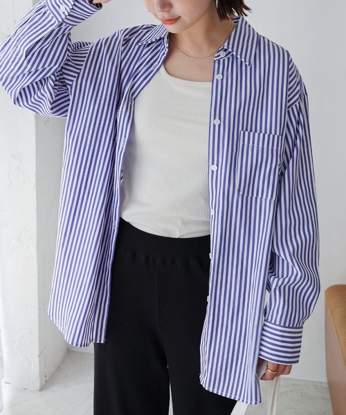 andme（アンドミー）の「カラーストライプ長袖シャツブラウス（シャツ/ブラウス・レディース・ホワイト×グリーン/ホワイト×ピンク/ホワイト×ライトグレー/ホワイト×イエロー/ホワイト×ブルー/ホワイト×パープル/キャメル・M/L）」の22枚目の写真