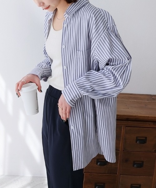 andme（アンドミー）の「カラーストライプ長袖シャツブラウス（シャツ/ブラウス・レディース・ホワイト×グリーン/ホワイト×ピンク/ホワイト×ライトグレー/ホワイト×イエロー/ホワイト×ブルー/ホワイト×パープル/キャメル・M/L）」の20枚目の写真