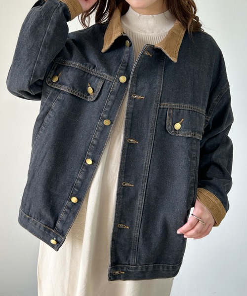 CLEA(クレア)の「ビッグシルエット デニムジャケット(デニムジャケット・レディース・ブルー/ブラック・FREE)」の2枚目の写真