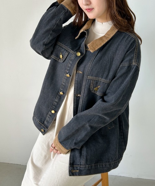CLEA(クレア)の「ビッグシルエット デニムジャケット(デニムジャケット・レディース・ブルー/ブラック・FREE)」の3枚目の写真