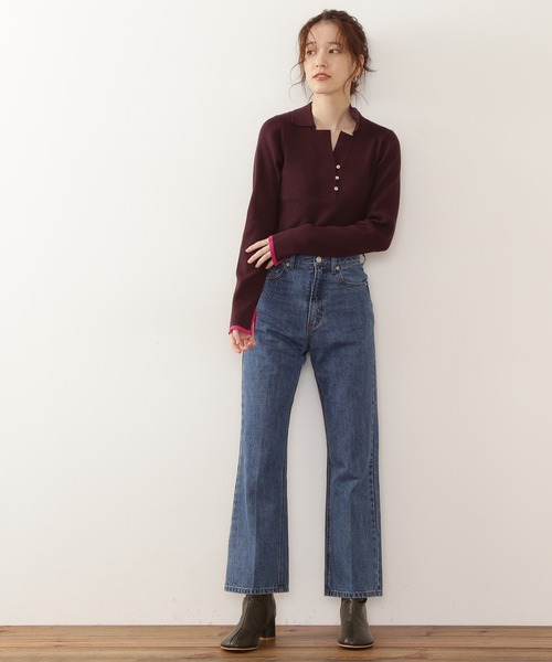 N.(N. Natural Beauty Basic)(エヌエヌナチュラルビューティーベーシック)の「◆バイカラーライン長袖ポロニット(ニット/セーター・レディース・ブラウン/ナチュラル/ネイビー・MEDIUM)」の5枚目の写真